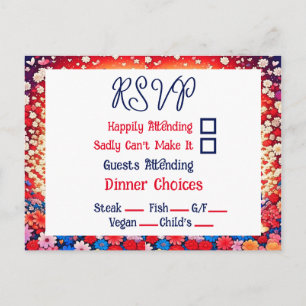 Floral Anime Couple Unique Wedding RSVP Postkarte