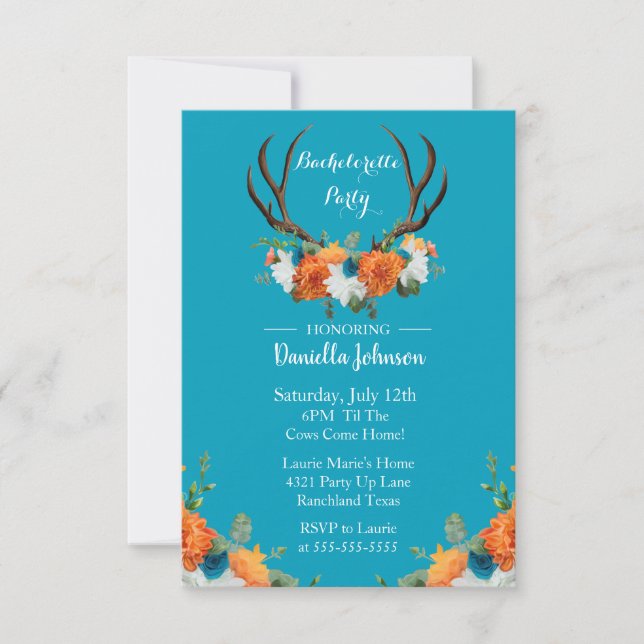 Floral Antlers Bachelorette Party Invitation (Devant)
