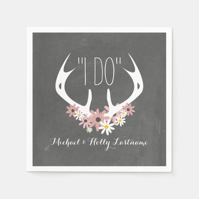 Floral Antlers Chalkboard Inspiriert Hochzeit Serviette (Vorderseite)