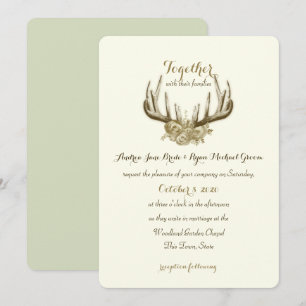 Floral Antlers Elegant Woodland Wedding Einladung