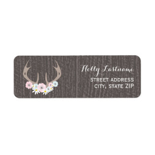 Floral Antlers + Étiquette de adresse en bois de B