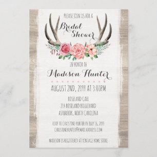 Floral Antlers Rustic Wedding Brautparty Custom Einladung