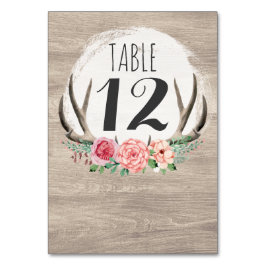 Floral Antlers Rustic Wood Custom Wedding Tischnummer