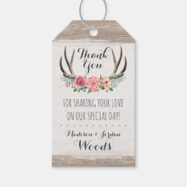 Floral Antlers Rustic Wood Wedding Vielen Dank Geschenkanhänger