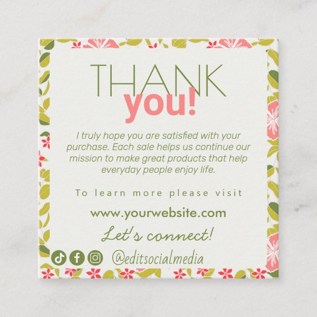 Floral Appreciation Business Card Begleitkarte (Vorderseite)