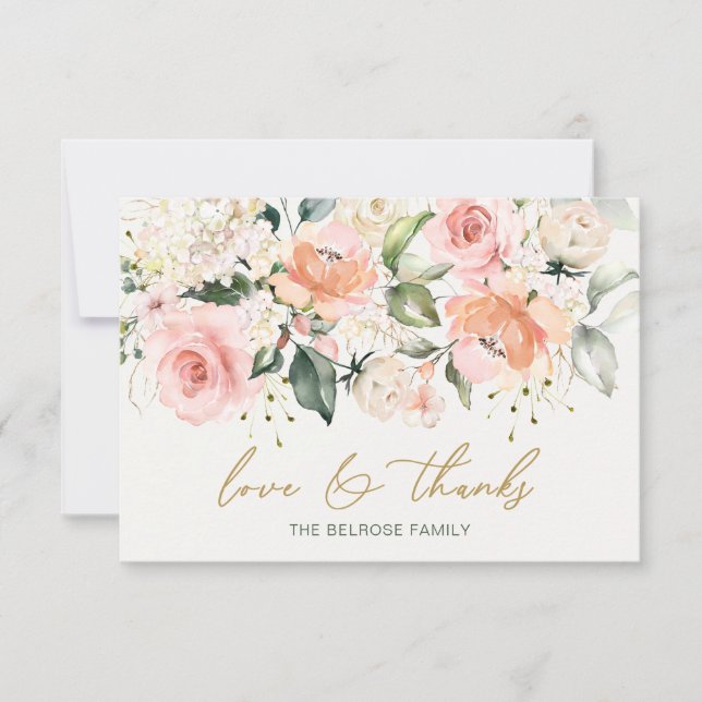 Floral Apricot Pink Roses Baby Dusche Vielen Dank  Dankeskarte (Vorderseite)