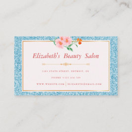 Floral Aqua Blue Glitzer Makeup Artist Beauty Visitenkarte