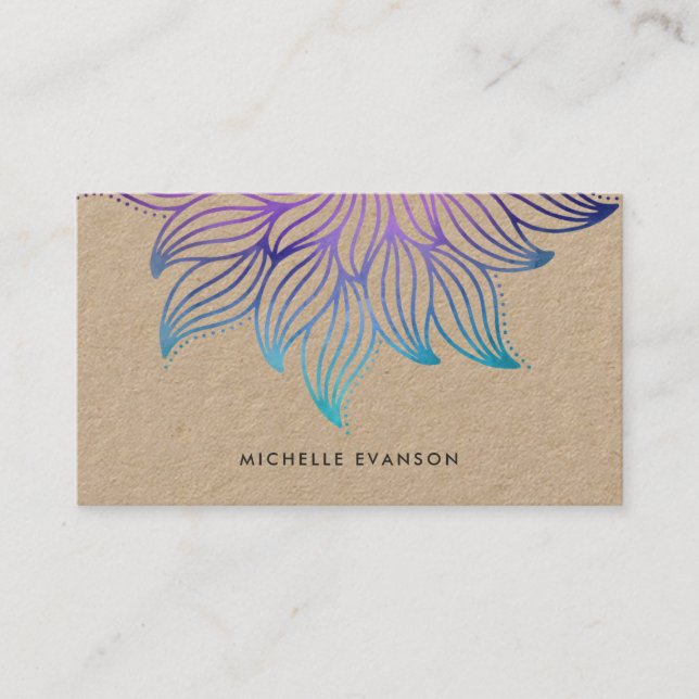 Floral Aquamarin Lila Mandala Boho Kraft Visitenkarte (Vorderseite)