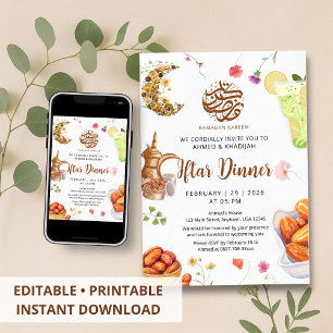 Floral Aquarell-Iftar-Essen Ramadan-Iftar-Abendess Einladung