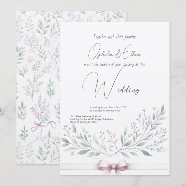 Floral Aquarell Moderne Typografie Hochzeit Einladung (Vorne/Hinten)