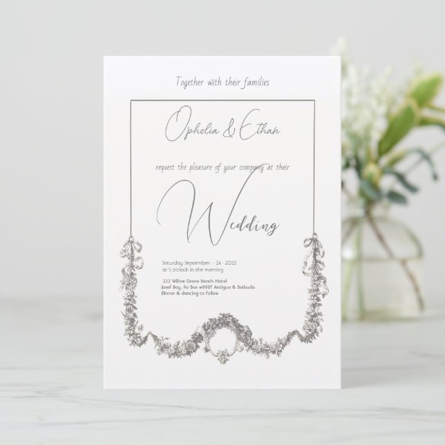 Floral Aquarell Moderne Typografie Hochzeit Einladung (Stehend Vorderseite)