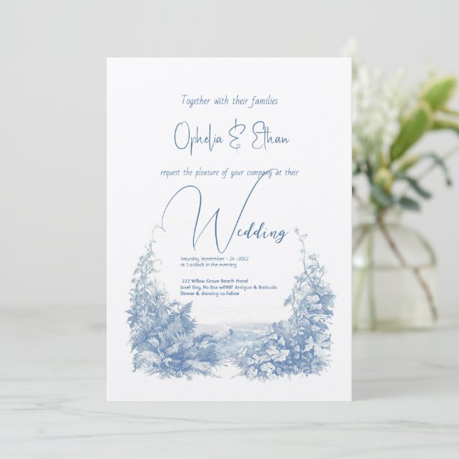 Floral Aquarell Moderne Typografie Hochzeit Einladung (Stehend Vorderseite)