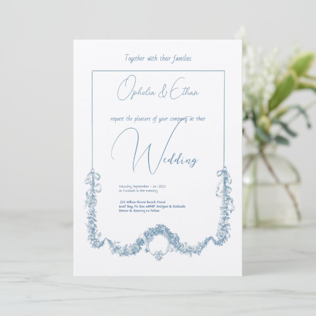 Floral Aquarell Moderne Typografie Hochzeit Einladung (Stehend Vorderseite)
