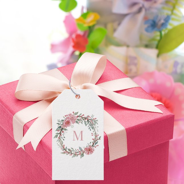 Floral-Aquarell-Monogramm – Personalisierter Anfan Geschenkanhänger (Monogram Floral Watercolour Gift tag (personalise))