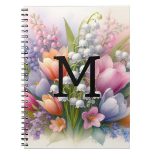 Floral Aquarell Monogramm Pink lila Tulpen Notizblock