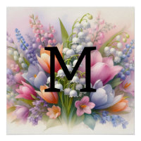 Floral Aquarell Monogramm Pink lila Tulpen