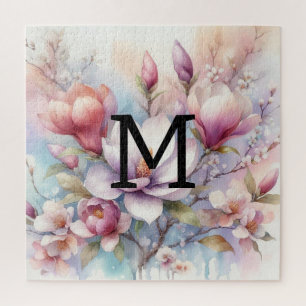 Floral Aquarell Monogramm Rosa Magnolien Blume