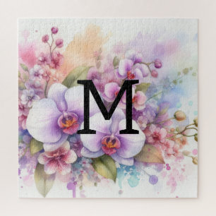 Floral Aquarell Monogramm Rosa-Orchideen-Blume