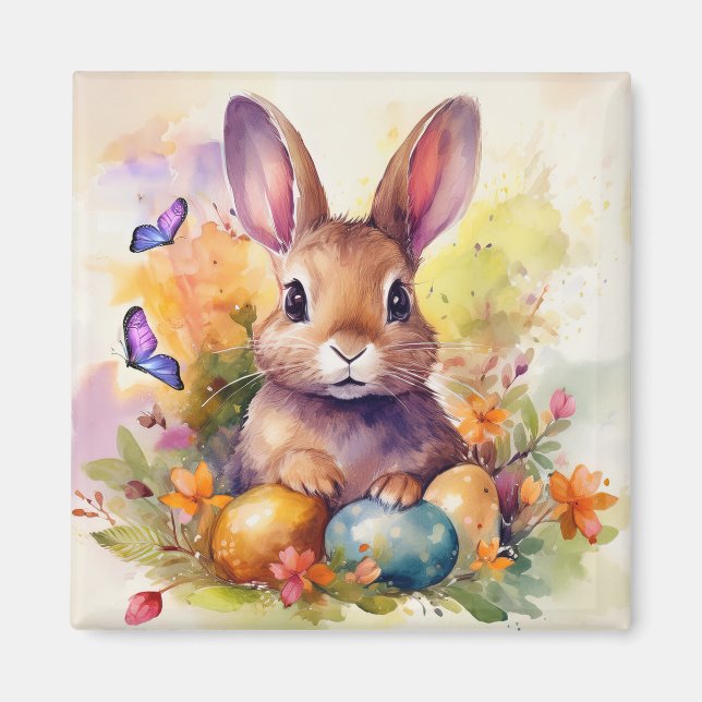 Floral Aquarell Niedlich Ostern Bunny Magnet (Vorne)