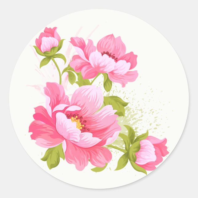Floral Aquarell Rosa Blume Aufkleber (Vorderseite)
