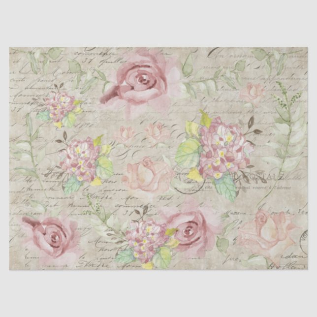 Floral Aquarell Rosa Blume Ephemere Entdeckungsrei Seidenpapier (Vorderseite)