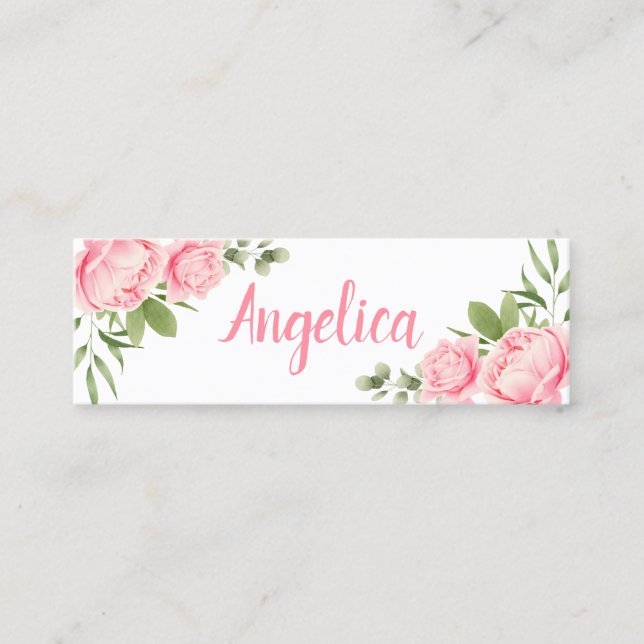 Floral Aquarell trendy rosa Blume Mini Visitenkarte (Vorderseite)