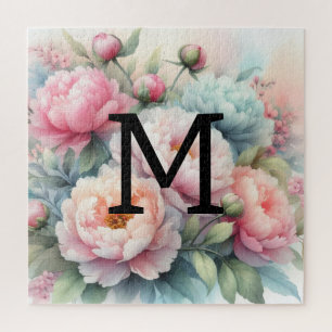 Floral Aquarellfarben Monogramm Rosa Blaue