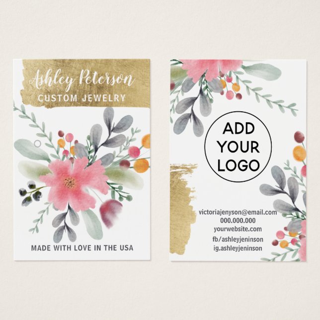 Floral Aquarellgoldfolie Chic Ohrring-Anzeige (Vorne & Hinten)