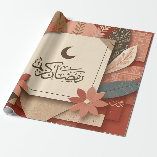 Floral Arabisch Ramadan Mubarak Geschenkpapier (Ungerollt)