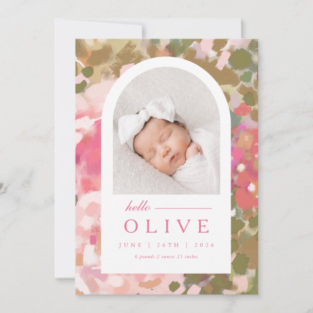 Floral Arch Baby Girl Geburtsankündigung Einladung (Vorderseite)