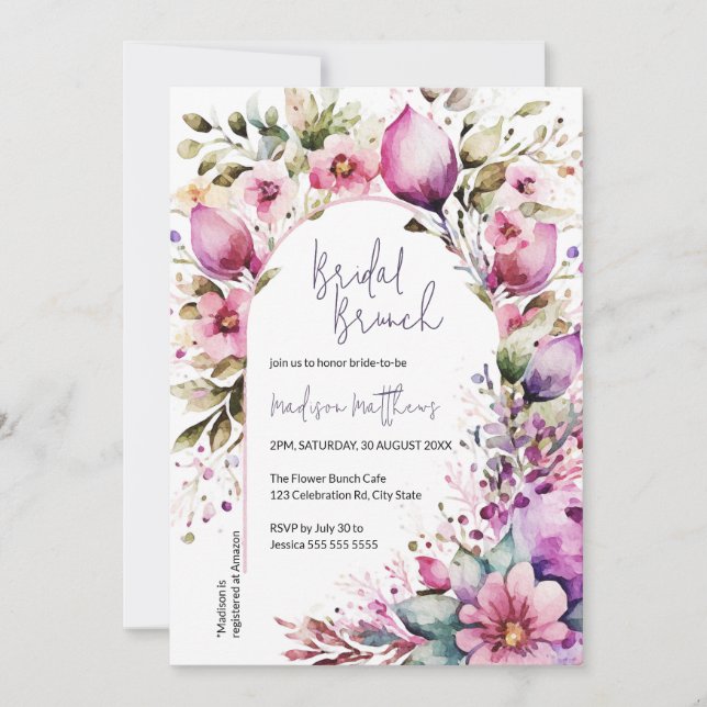 Floral Arch Bridal Brunch Wasserfarbe Babydusche Einladung (Vorderseite)