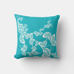 Floral Art Deco Peacock Paisley Chic Türkis Kissen