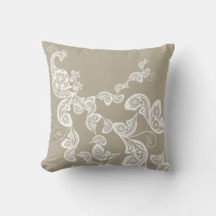 Floral Art Deco Pfauenmuster Weißes Kissen