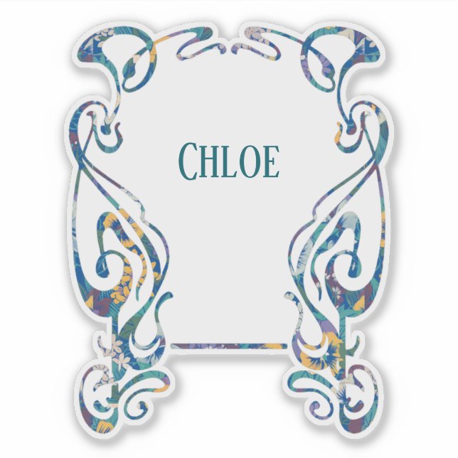 Floral Art Nouveau Frame Custom-Cut Vinyl Sticker (Vorderseite)