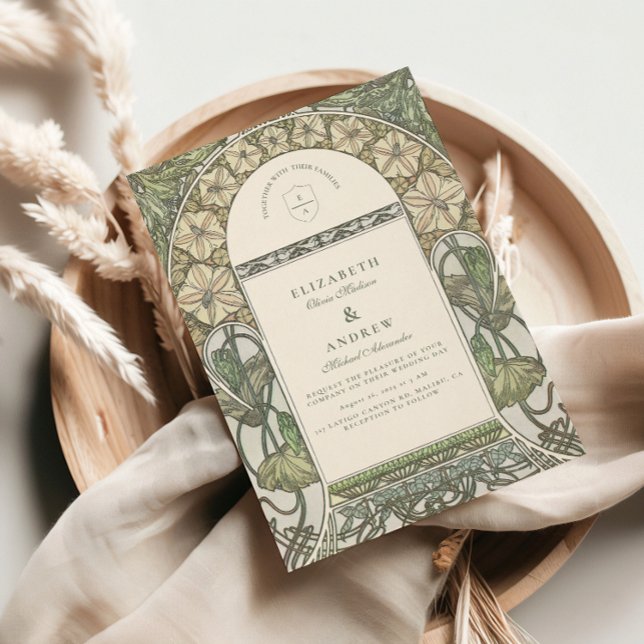 Floral Art Nouveau Grüne Hochzeit Einladung (Von Creator hochgeladen)