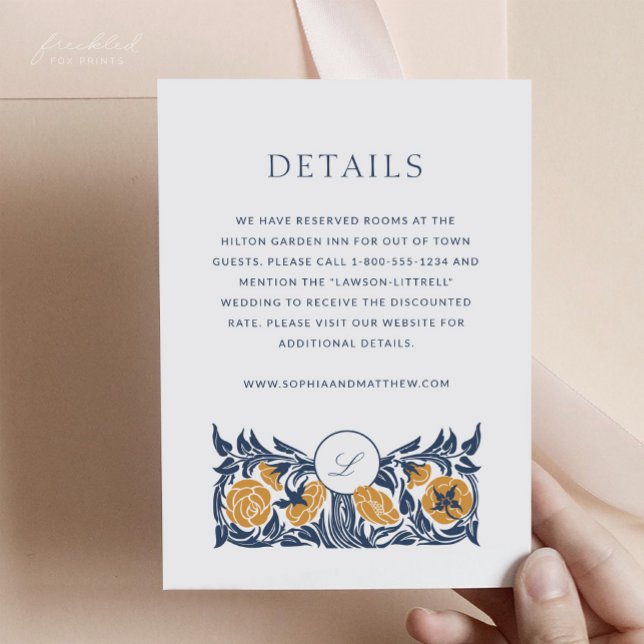 Floral Art Nouveau Monogram Wedding Details Card Begleitkarte (Floral Art Nouveau Monogram Wedding Details Card)