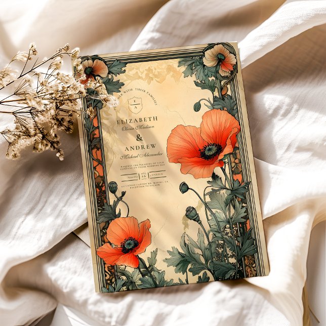 Floral Art Nouveau Poppy Wedding Einladung (Von Creator hochgeladen)