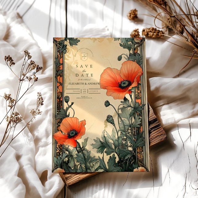 Floral Art Nouveau Poppy Wedding Save The Date (Von Creator hochgeladen)