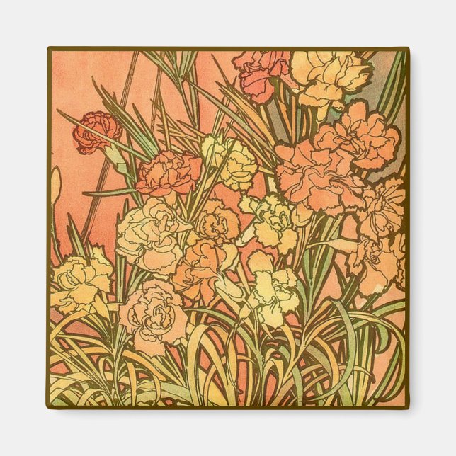 Floral Art Nouveau Square Magnet (Vorne)