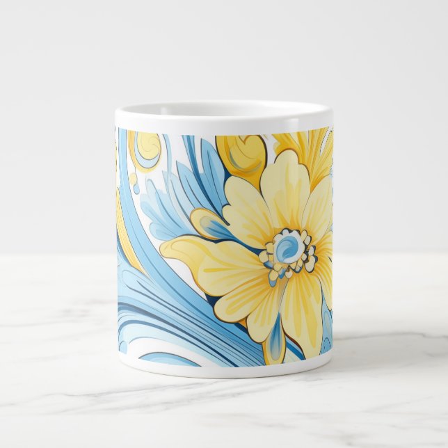 Floral art pattern Extra-Large Mug Jumbo-Tasse (Vorderseite)