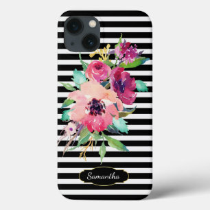 Floral auf Streifen mit Monogramm Case-Mate iPhone Hülle