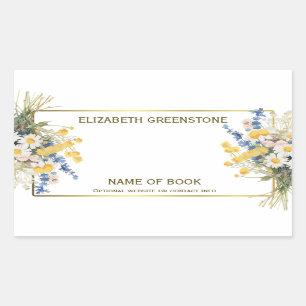 Floral Author Signature Buchzeichen Rechteckiger Aufkleber