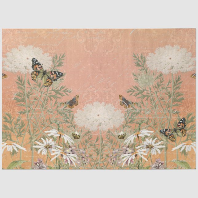 Floral Autumn Paris Butterfly Ephemere Decoupage Seidenpapier (Vorderseite)