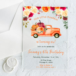 Floral Autumn Pumpkin Truck Birthday Party Acryleinladungen