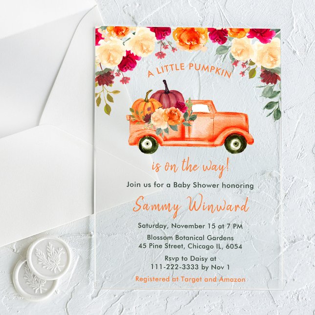 Floral Autumn Pumpkin Truck Kinderdusche Acryleinladungen (Von Creator hochgeladen)
