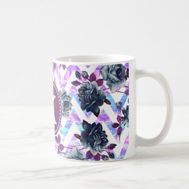 Floral Aztec Zickzack Monogramm Tasse (Rechts)