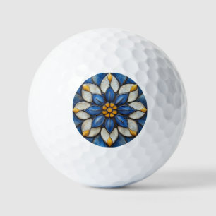 Floral Azulejo Blau Weiß und Gelb Golfball