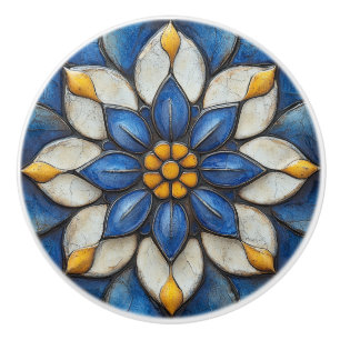 Floral Azulejo Blau Weiß und Gelb Keramikknauf