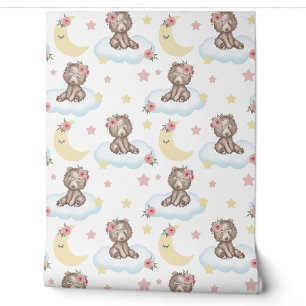 Floral Baby Bear Cloud Stars Moon Woodland Tiere Tapete