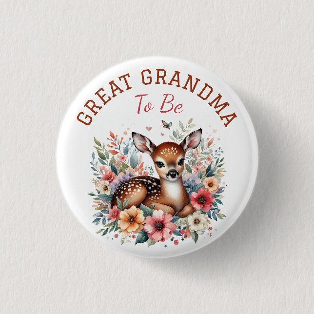 Floral Baby Deer Joy | Großes Grandma Baby Dusche Button (Vorderseite)